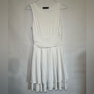 Merokeety White Feminine Soft Stretchy Tiered Ruffle Dress Size Small NWT